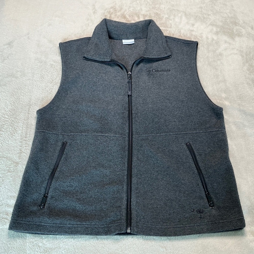 Columbia Mens Fleece Vest Charcoal Gray Full Zip Pockets Size Medium Outerwear